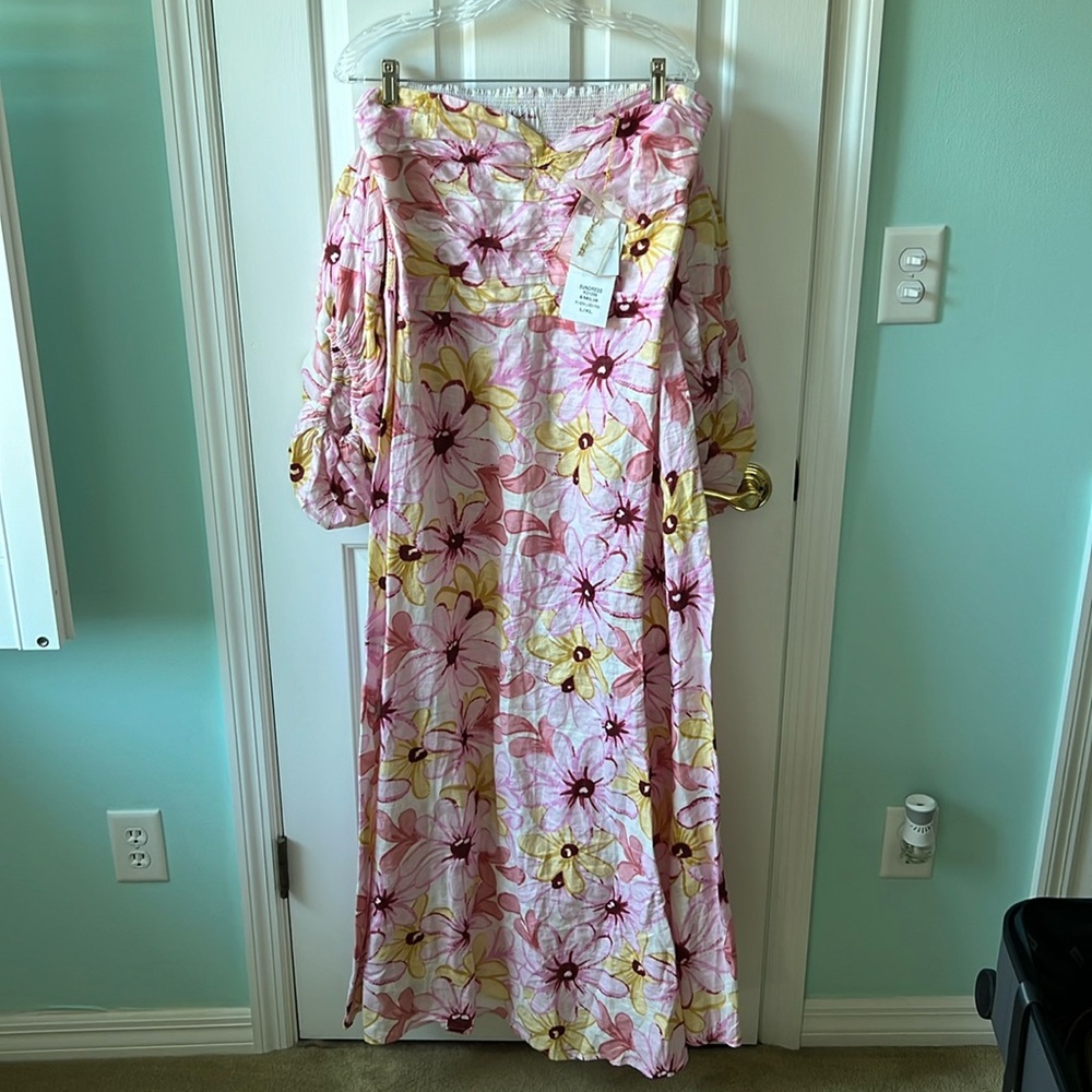 Pink Floral Sundress with Off the Shoulder Sleeves